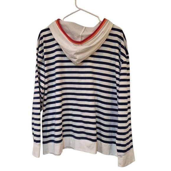 St. John's Bay Women's Navy & White Striped Cotton/Poly Lightweight Hoodie NEW - Picture 5 of 10
